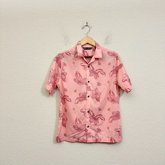 TRAVIS MATHEW Yacht Rockin Floral Camp Shirt Peach Pink Button Up LS - Picture 5 of 11